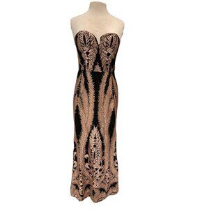 Karla Strapless Black & Gold Embroidered Evening Gown